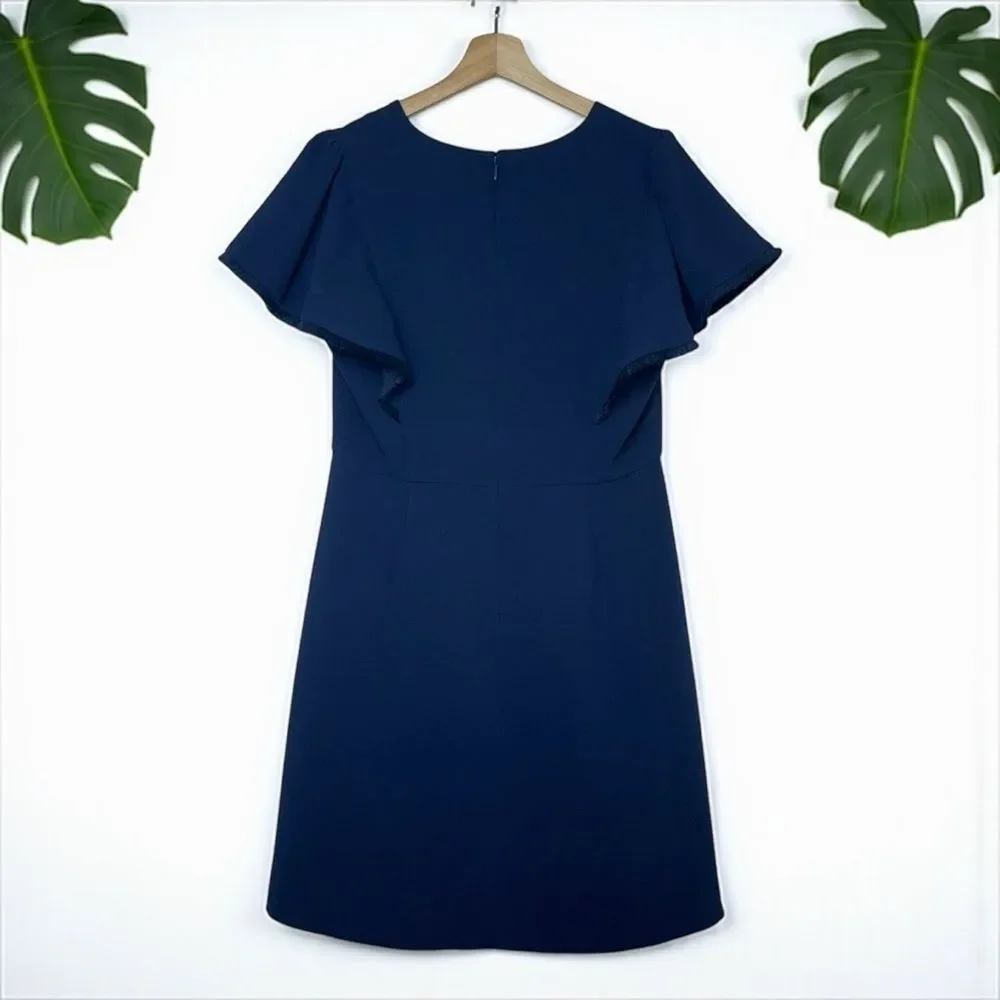 LOFT Fringe Trimmed Flutter Sleeve Dress in Navy - Picture 7 of 11
